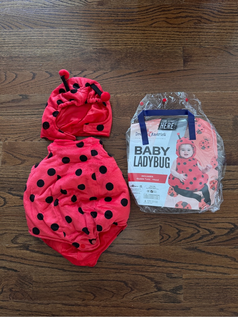Baby Ladybug Costume - Red Plush Tunic with Hood 0-6 months